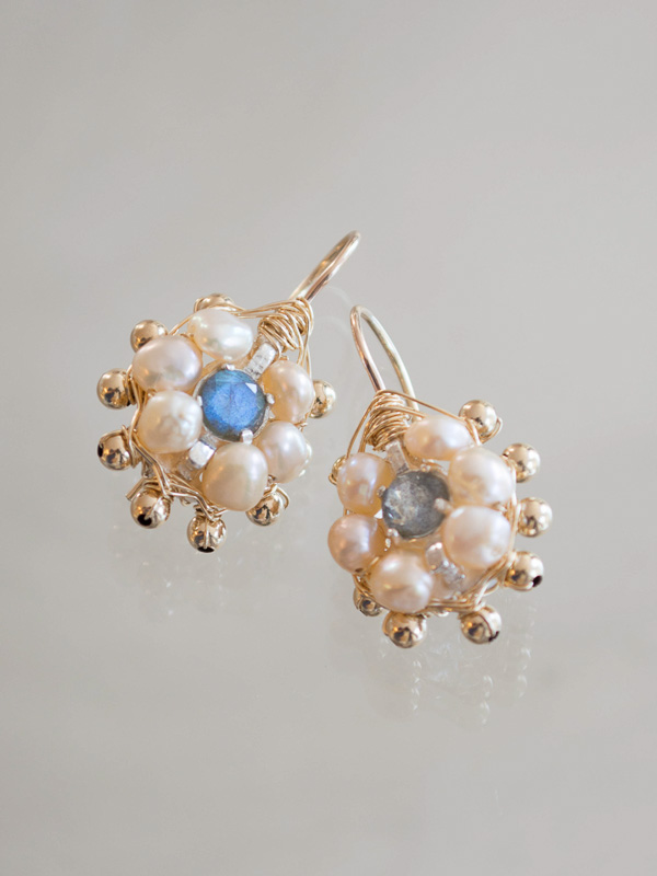 earrings Small Mandala pink pearls and labradorite